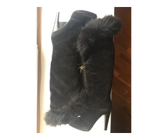 Ботфорты сапоги новые ferre италия 39 размер черные замша мех енот на потформе 2 см каблук 11 см | dobob.org - 1