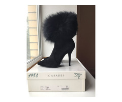 Сапоги чулки новые casadei италия 39 размер черные замша стретч обувь женская мех лиса двойной внутр | dobob.org - 2