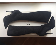 Сапоги чулки новые casadei италия 39 размер черные замша внутри кожа стрейтч платформа 1 см каблук ш | dobob.org - 1