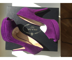 Туфли новые prada италия 39 размер замша сиреневые фиолетовые платформа 2 см каблук шпилька 11 см вн | dobob.org - 1