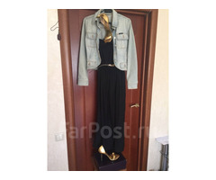 Платье сарафан длинный 46 48 m/l черный вискоза нейлон пояс золото кожзам вечернее новое нарядное | dobob.org - 3