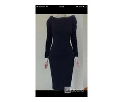 Платье футляр новое м 46 чёрное миди по фигуре ткань плотная вечернее бархат рукава бант стретч | dobob.org - 2