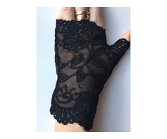 Перчатки митенки кружева чёрные стретч гипюр без пальцев женские аксессуары мода стиль размер 42 44 | dobob.org - 1