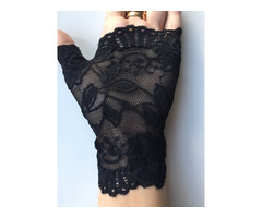 Перчатки митенки кружева чёрные стретч гипюр без пальцев женские аксессуары мода стиль размер 42 44 | dobob.org - 3