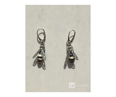 Серьги пчела бижутерия украшение металл под золото камни натуральные сережки женские мода стиль топ | dobob.org - 1