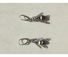 Серьги пчела бижутерия украшение металл под золото камни натуральные сережки женские мода стиль топ | dobob.org - 5