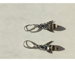 Серьги пчела бижутерия украшение металл под золото камни натуральные сережки женские мода стиль топ | dobob.org - 6