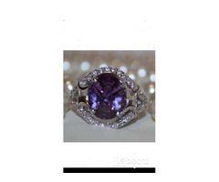 Кольцо новое серебро 19 размер камень аметист фиолетовый сиреневый камни сваровски swarovski кристал | dobob.org - 1