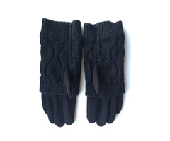Перчатки новые 44 46 черные теплые верх съемный вязаные аксессуары начес митенки женские зимние | dobob.org - 3